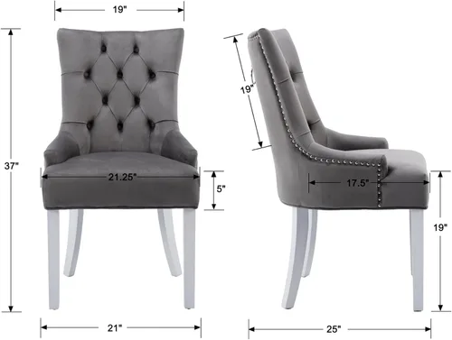 Miniatura 2 de Kmax Velevt - Juego de 2 sillas laterales tapizadas de mediados de siglo, modernas sillas decorativas con patas de madera blanca capitoné