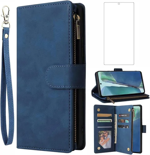 Asuwish Compatible con Samsung Galaxy Note 20 Glaxay Note20 5G - Funda tipo cartera de vidrio templado con protector de pantalla y tarjetero para