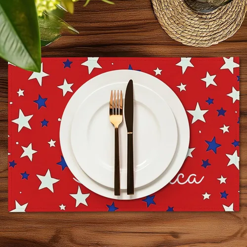 Miniatura 4 de Juego de 4 manteles individuales patrióticos del 4 de julio, con diseño de bandera estadounidense, con estrellas rojas y azules, 12 x 18 pulgadas