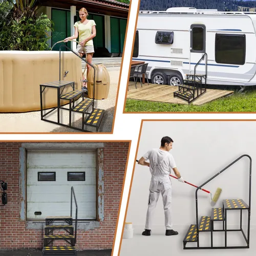 Miniatura 7 de escaleras de 4 pasos para RV, escaleras para tina de hidromasaje, escalera de spa exterior con pasamanos, escalera portátil económica de 5ª rueda