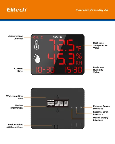 Miniatura 8 de Elitech Termómetro higrómetro Bluetooth reutilizable registrador de temperatura registrador de datos temperatura humedad con pantalla grande