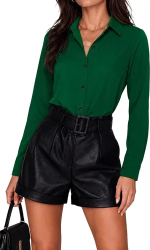 Miniatura 16 de Blusas de negocios para mujer, de manga larga, sin arrugas, con botones, ajuste clásico, cuello para el trabajo y la oficina