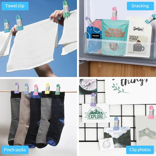 Miniatura 7 de Tinfol Alfileres de ropa, paquete de 28 alfileres para colgar ropa, clips de chips de colores, clip de suspensión resistente al aire libre, mini