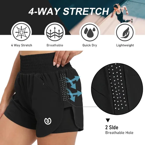 Miniatura 4 de MSDC Pantalones cortos deportivos para mujer, de secado rápido, cintura alta, pantalones cortos de correr ligeros para entrenamiento, gimnasio