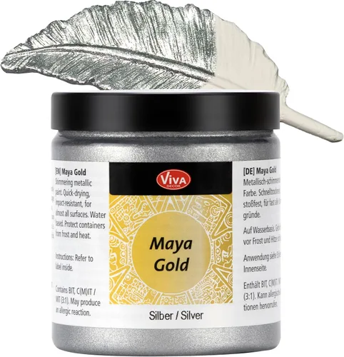 Viva Decor Maya Gold (Plata) 8.45 onzas líquidas - Pintura acrílica metálica brillante para trabajos creativos en madera, vidrio y porcelana.
