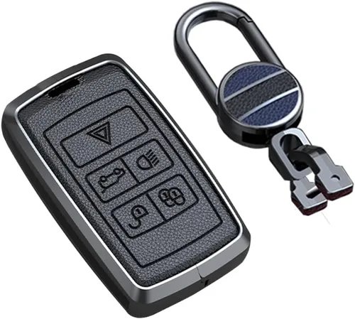 SANRILY Funda de llavero negra sin llave para Land Range Rover Discovery Rover Sport 2018 2019 y Jaguar XF 2021 de cuero con llavero