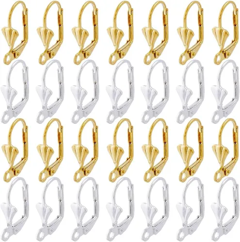 SUNNYCLUE 1 Caja 100Pcs Ganchos para Pendientes de Palanca, Ganchos Franceses para Pendientes, Ganchos de Concha en Plata y Oro para Aretes,