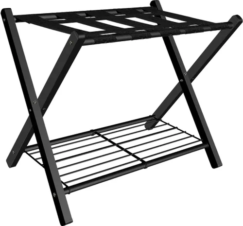mocomax Paquete de 1 portaequipajes plegable para habitación de invitados, soporte plegable para maleta con estante de almacenamiento de metal para