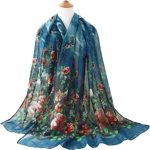 Miniatura 2 de Ligeras mascadas de moda GERINLY con estampados de flores, mascada de algodón para mujer.
