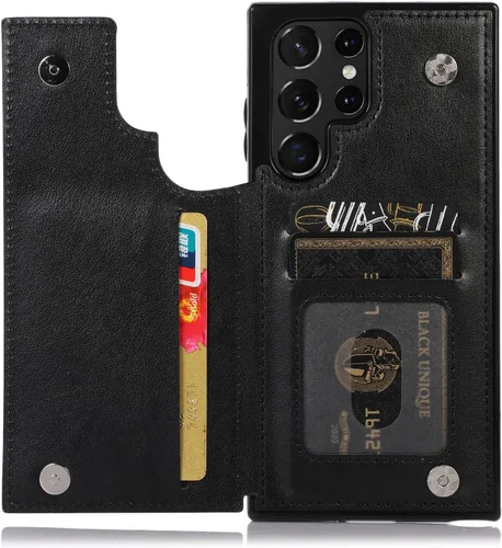 Miniatura 5 de Asuwish Funda para Samsung Galaxy S22 Ultra con protector de pantalla de vidrio templado, funda de cuero con soporte para tarjetas, doble cierre