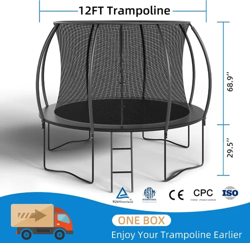 Miniatura 2 de ALTLER Trampolín de 12 pies y 14 pies con red de recinto para salto al aire libre, redondo, aprobado por ASTM, resistente, con alfombrilla de rebote