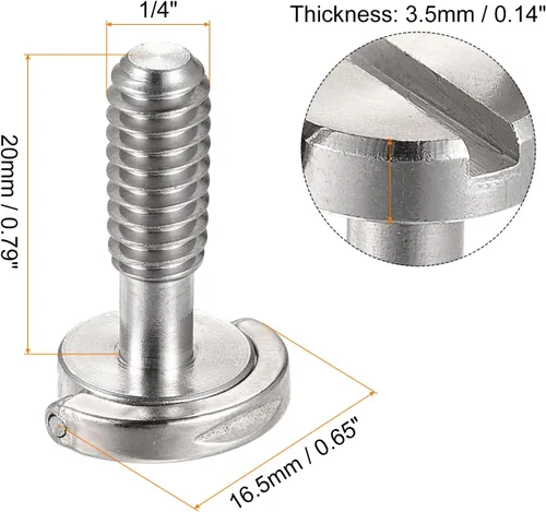 Miniatura 2 de uxcell Tornillo de trípode para cámara - Adaptador de tornillo de montaje macho de 1/4 pulgadas ranurado de 0.79 pulgadas de longitud para soporte