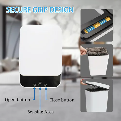 Miniatura 8 de Basurero de baño con tapa, paquete de 2 unidades, 3.2 galones, sin contacto, bote de basura inteligente, con sensor de movimiento, bote de basura