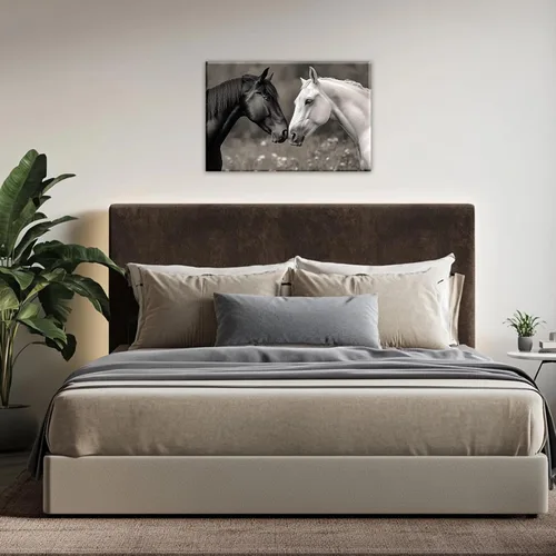 Miniatura 2 de Lienzo de caballo para pared, diseño de animales en blanco y negro, pintura de caballos para pareja, arte enmarcado para sala de estar, dormitorio