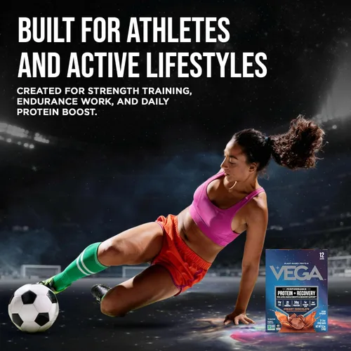Miniatura 9 de Vega Protein + Recovery - 30 g de proteína vegetal por porción, chocolate, 12 sobres de 1.6 oz, 5 g de BCAA, probióticos, certificado NSF
