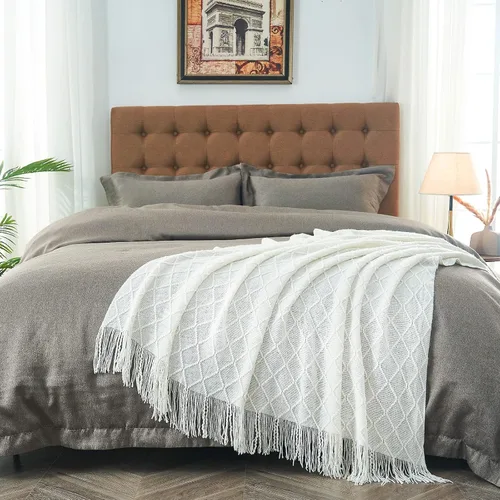 Miniatura 7 de inhand Mantas de punto para sofá y cama, manta de punto suave y acogedora con borla, mantas decorativas ligeras y mantas decorativas, manta tejida A