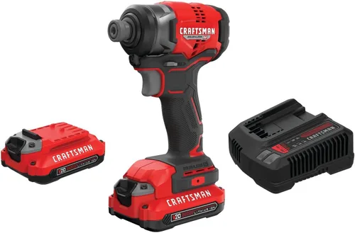 CRAFTSMAN Destornillador de impacto inalámbrico V20, 1/4 de pulgada, batería y cargador incluidos (CMCF813C2)