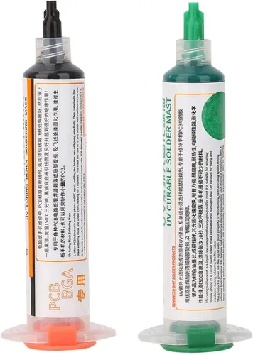ASHATA Tinta de máscara de soldadura, 2 unidades, negro + verde, tinta de máscara de soldadura PCB de curado UV, ideal para reparación de teléfonos