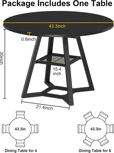 Miniatura 2 de knoworld Mesa de comedor redonda de 43 pulgadas para 4, mesas de cocina, mesa de comedor circular con marco de metal de pedestal, mesas de cocina