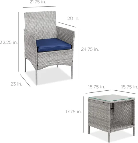 Miniatura 7 de Best Choice Products Juego de 3 piezas de mimbre para conversación al aire libre, muebles de patio que ahorran espacio para jardín con mesa