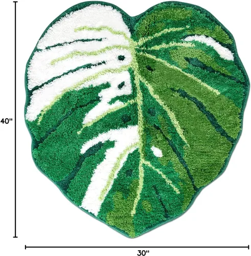 Miniatura 2 de Sisher Alfombra de baño de hojas verdes, alfombra grande Monstera para niños, alfombra de hoja verde, antideslizante, cómoda alfombra