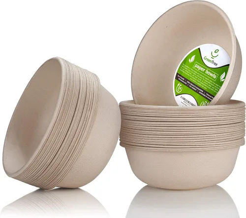 Cuencos de papel desechables, 24 onzas [paquete de 50] Tazón grande - 100% compostable, biodegradable, ecológico, conveniente para el uso diario