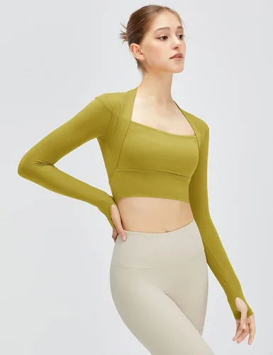 Miniatura 5 de Micoson Camisetas de entrenamiento para mujer, camisetas de manga larga para gimnasio, camiseta de compresión atlética de yoga con agujero