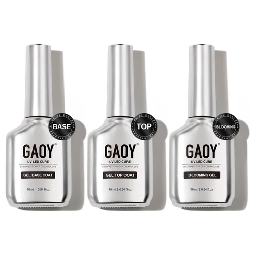 Miniatura 12 de GAOY Juego de 2 capas base y capa base de gel vidrioso de 0.6 fl oz, combinación de base para esmalte de uñas curado con luz UV Capa superior de gel
