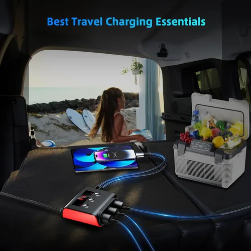 Miniatura 5 de SONRU - Divisor de encendedor de cigarrillos 7 en 1, divisor de encendedor de cigarrillos con 4 puertos USB de carga rápida, interruptores