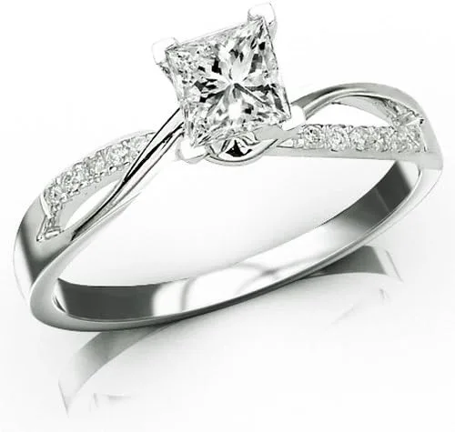 0,33quilates de corte princesa elegante Twisting Split vástago anillo de compromiso de diamantes (D-E Color, VS2-SI1Claridad)