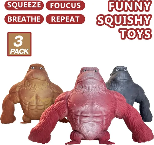 Miniatura 2 de Juguetes blandos de mono elástico Gorila - Paquete de 3 de grandes juguetes elásticos de mono sensorial, figuras de gorila para alivio del estrés