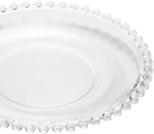 Miniatura 2 de WOLFF - Juego de 4 platos de postre de cristal con cuentas de perla, platos de ensalada y aperitivos de vidrio transparente de 8 pulgadas
