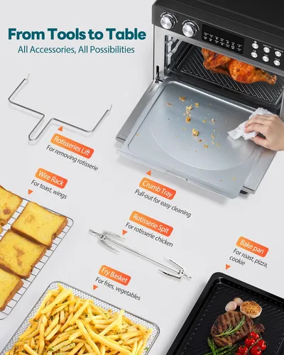 Miniatura 5 de Combo de horno tostador con freidora de aire de 28 cuartos de galón, horno grande de encimera con convección HeatWave de última generación, cocción