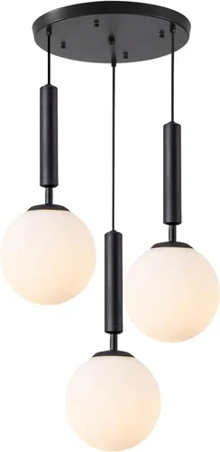 KCO Iluminación 3 luces globo racimo lámpara colgante moderna grande lámpara de cristal de leche mediados de siglo negro racimo lámpara colgante