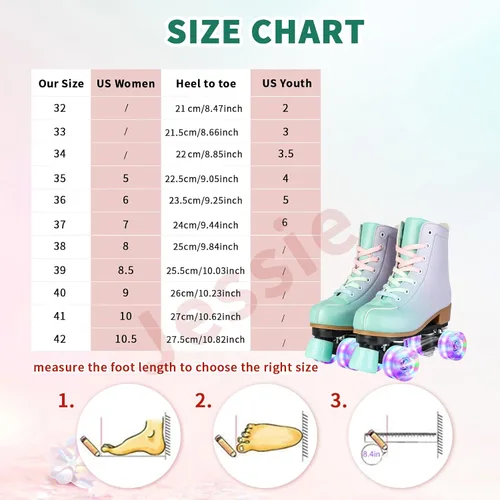 Miniatura 5 de jessie Roller Skates for Girl and Women, PU Leather Flash Kids Roller Skates, Fantasy Adjustable Four-Wheel Beginner Girl Skates Roller Skates Girls