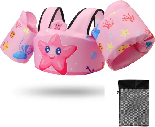 Chaleco de natación para niños para aprender a entrenar la natación, flotadores para niños con arnés de hombro y alas de brazo para niños y niñas de