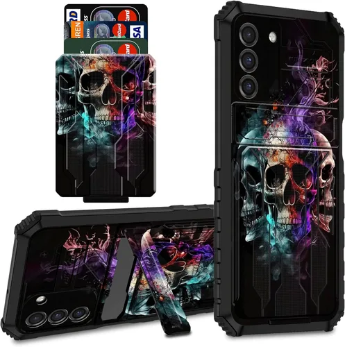 Miniatura 18 de Funda tipo cartera para Samsung Galaxy S22 Ultra con soporte para tarjeta de crédito y soporte de doble capa de policarbonato duro de PC suave TPU a