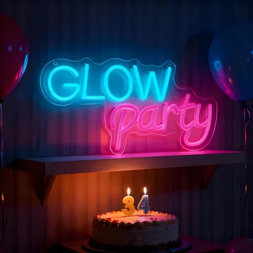 Miniatura 12 de Letrero de neón con texto en inglés «Happy Music» para decoración de pared, letras iluminadas para negocios, letreros de fiesta de cumpleaños