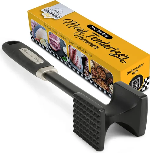 Ablandador de carne de Checkered Chef El mejor martillo/mazo/machacador para ablandar carnes rojas y blancas Hecho con metal sólido, con un cómodo