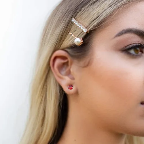 Miniatura 4 de Juego de 12 pares de aretes de tuerca de acero inoxidable con circonita cúbica para mujer, juego de aretes de tuerca con piedra natal multicolor
