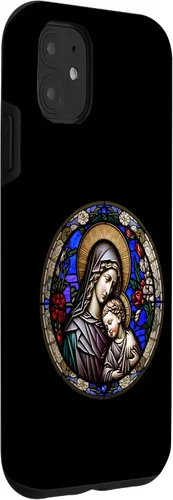 Miniatura 3 de Funda para iPhone 11 Religious Blessed Virgin María y Jesús con diseño de vidrieras