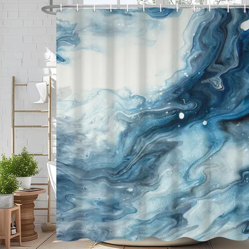 Miniatura 39 de Cortina de ducha abstracta de mármol negro gris y dorado con grietas, cortina de baño moderna ombre impresa, cortina impermeable y lavable de tela