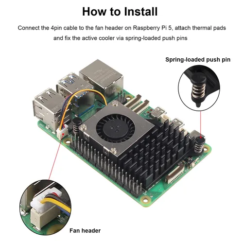 Miniatura 4 de ZDE ZP536 Enfriador activo para Raspberry Pi 5 disipador de calor de aluminio soplador controlado por temperatura PWM Ventilador de refrigeración