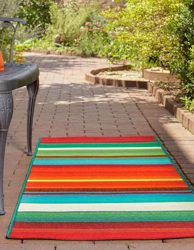 Miniatura 4 de Unique Loom Outdoor Modern Collection - Alfombra de área Jaco (4 pies 1 pulgada octágono multi/azul claro)