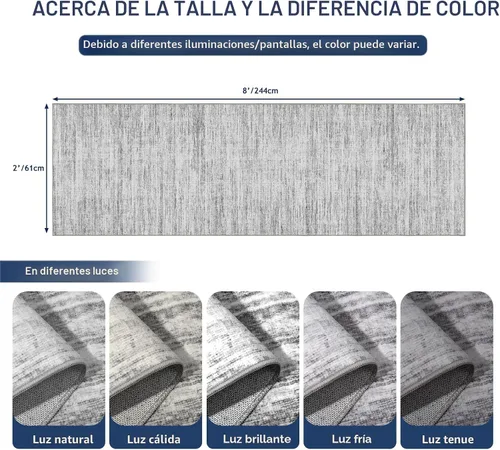 Miniatura 2 de Alfombras para pasillos antideslizantes 2x8, alfombra de pasillo moderna lavable para entrada, alfombra de piso suave resistente a manchas para Gris