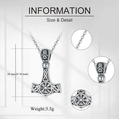 Miniatura 6 de VONALA Collar gótico de plata de ley 925, daga punk, martillo de Thor, punta de flecha, lobo, león, árbol de la vida, collar con colgante de urna