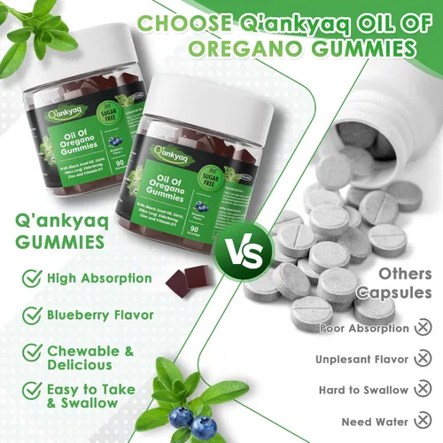 Miniatura 4 de Gomitas orgánicas de aceite de orégano con aceite de semilla negra para niños y adultos Suplemento de aceite de orégano 6 en 1 Carvacrol +