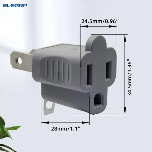 Miniatura 6 de ELEGRP Adaptador de 2 a 3 puntas, paquete de 2, gris - Adaptador de enchufe de conexión a tierra polarizado, certificación ETL