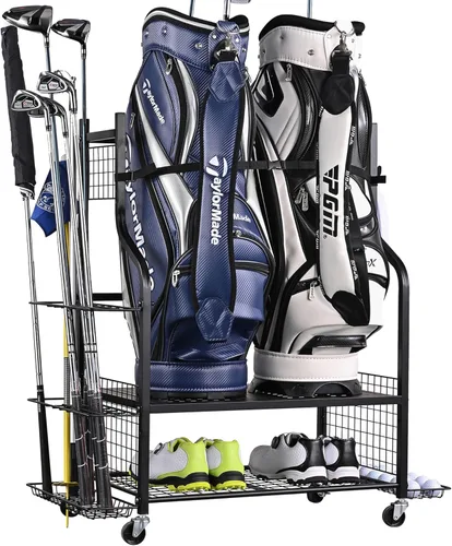 PLKOW Organizador de Almacenamiento para Bolsas de Golf en Garaje, Soporte de Almacenamiento para Bolsas de Golf de Tamaño Extra Grande y Estante