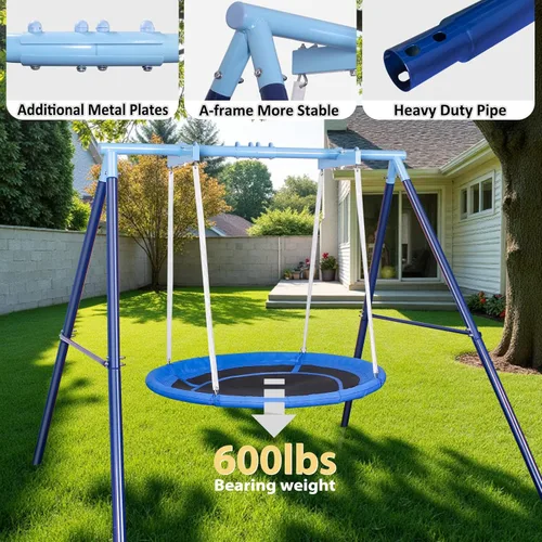 Miniatura 6 de JYGOPLA - Juego de columpio de 50 pulgadas con platillo y marco con soporte - Capacidad de carga de 600 libras, juegos de columpios al aire libre